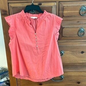 Cooper And Ella Women’s Coral Sleeveless Blouse With Ruffles Size Large NWT
